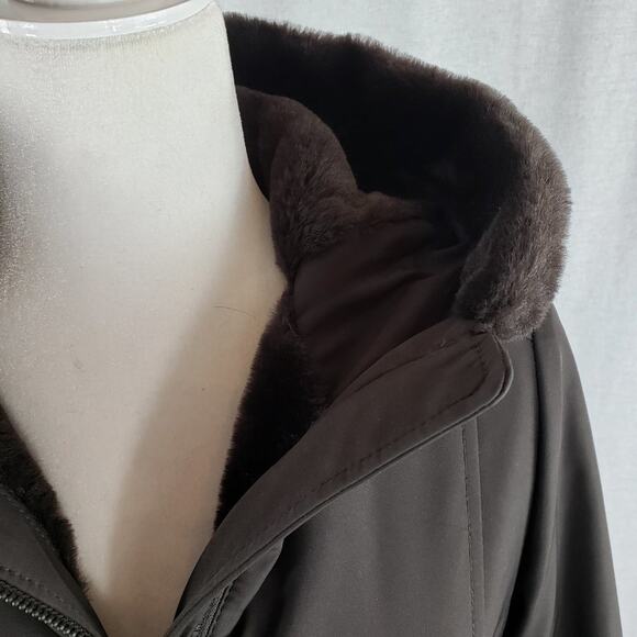 Andrew Marc Jacket Women XS Brown Anorak w/ Faux Fur Water Resistant Long Length - Picture 5 of 15